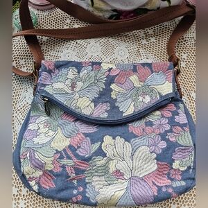 Sakroots Floral Denim Looking Crossbody Purse Foldover